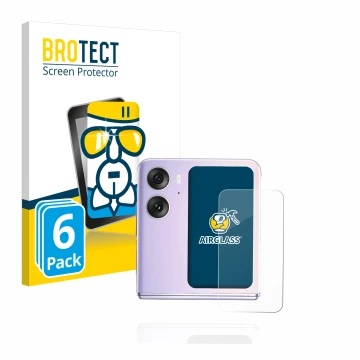Parte frontal de un envase de producto con el logotipo de la marca BROTECT. Al lado se muestra el dispositivo Oppo Find N2 Fli