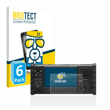 Parte frontal de un envase de producto con el logotipo de la marca BROTECT. Al lado se muestra el dispositivo Xiegu X6100 HF-T