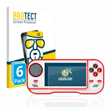 Parte frontal de un envase de producto con el logotipo de la marca BROTECT. Al lado se muestra el dispositivo Blaze Evercade c