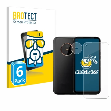 Parte frontal de un envase de producto con el logotipo de la marca BROTECT. Al lado se muestra el dispositivo Gigaset GX6 (Fro