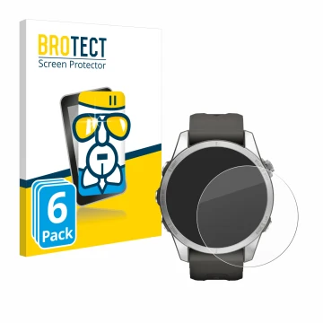 Parte frontal de un envase de producto con el logotipo de la marca BROTECT. Al lado se muestra el dispositivo Garmin Fenix 7S 