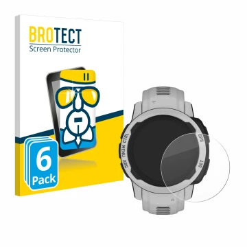 Parte frontal de un envase de producto con el logotipo de la marca BROTECT. Al lado se muestra el dispositivo Garmin Instinct 