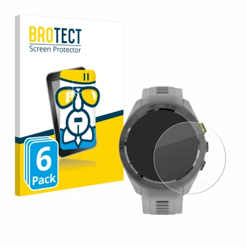 Parte frontal de un envase de producto con el logotipo de la marca BROTECT. Al lado se muestra el dispositivo Garmin Approach 