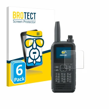 Parte frontal de un envase de producto con el logotipo de la marca BROTECT. Al lado se muestra el dispositivo Kenwood TH-D75E 