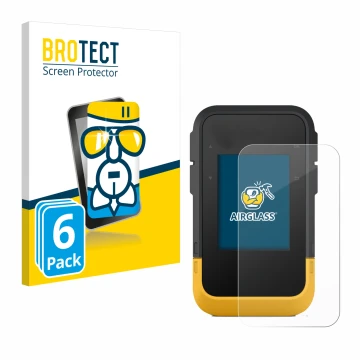 Parte frontal de un envase de producto con el logotipo de la marca BROTECT. Al lado se muestra el dispositivo Garmin eTrex SE 