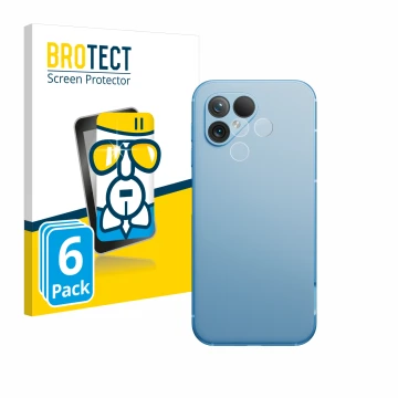 Parte frontal de un envase de producto con el logotipo de la marca BROTECT. Al lado se muestra el dispositivo Fairphone 5 (SÓL