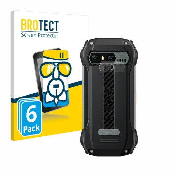 Parte frontal de un envase de producto con el logotipo de la marca BROTECT. Al lado se muestra el dispositivo Blackview N6000 