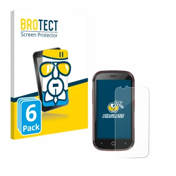 Parte frontal de un envase de producto con el logotipo de la marca BROTECT. Al lado se muestra el dispositivo Unihertz Jelly S