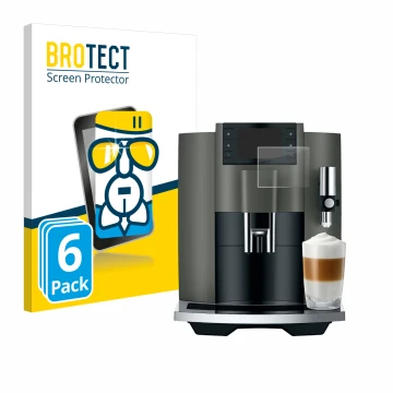 Parte frontal de un envase de producto con el logotipo de la marca BROTECT. Al lado se muestra el dispositivo Jura E8 (EC) con