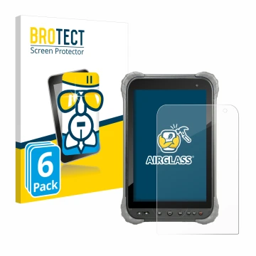 Parte frontal de un envase de producto con el logotipo de la marca BROTECT. Al lado se muestra el dispositivo Juniper Systems 