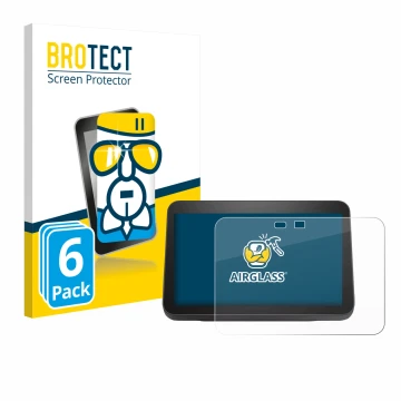 Parte frontal de un envase de producto con el logotipo de la marca BROTECT. Al lado se muestra el dispositivo Amazon Echo Show