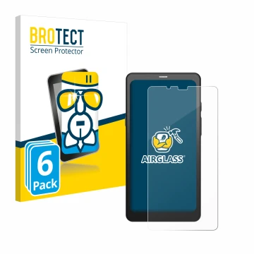 Parte frontal de un envase de producto con el logotipo de la marca BROTECT. Al lado se muestra el dispositivo Boox Palma con s