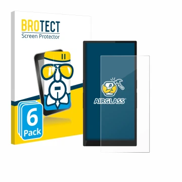 Parte frontal de un envase de producto con el logotipo de la marca BROTECT. Al lado se muestra el dispositivo Hiby R6 Pro II (