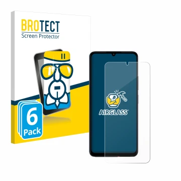 Parte frontal de un envase de producto con el logotipo de la marca BROTECT. Al lado se muestra el dispositivo Xiaomi Poco C65 