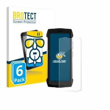 Parte frontal de un envase de producto con el logotipo de la marca BROTECT. Al lado se muestra el dispositivo Doogee S Mini co