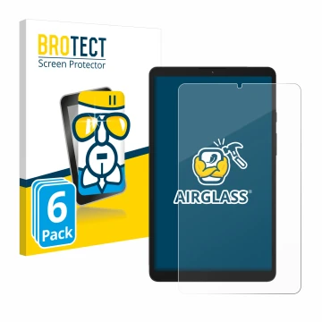 Parte frontal de un envase de producto con el logotipo de la marca BROTECT. Al lado se muestra el dispositivo Samsung Galaxy T
