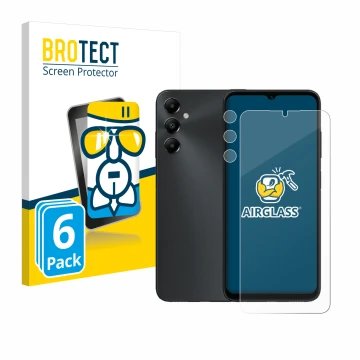 Parte frontal de un envase de producto con el logotipo de la marca BROTECT. Al lado se muestra el dispositivo Samsung Galaxy A