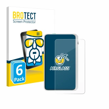 Parte frontal de un envase de producto con el logotipo de la marca BROTECT. Al lado se muestra el dispositivo Timekettle Fluen