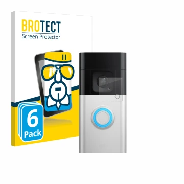 Parte frontal de un envase de producto con el logotipo de la marca BROTECT. Al lado se muestra el dispositivo Ring Video Doorb