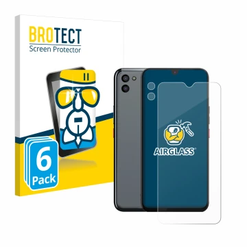 Parte frontal de un envase de producto con el logotipo de la marca BROTECT. Al lado se muestra el dispositivo Gigaset GS5 PRO 