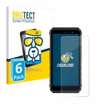 Parte frontal de un envase de producto con el logotipo de la marca BROTECT. Al lado se muestra el dispositivo Ulefone Power Ar