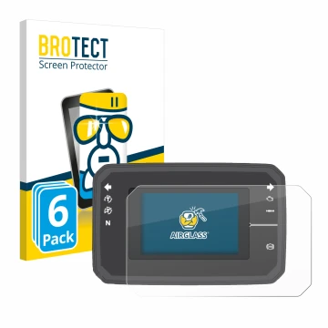 Parte frontal de un envase de producto con el logotipo de la marca BROTECT. Al lado se muestra el dispositivo Honda CB650R TFT