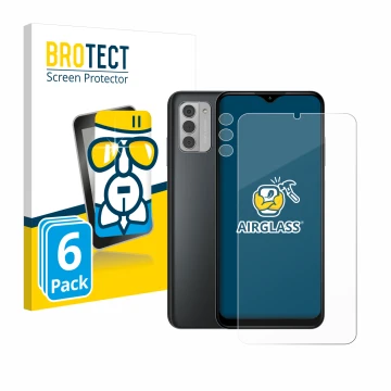 Parte frontal de un envase de producto con el logotipo de la marca BROTECT. Al lado se muestra el dispositivo Nokia G42 5G (Fr