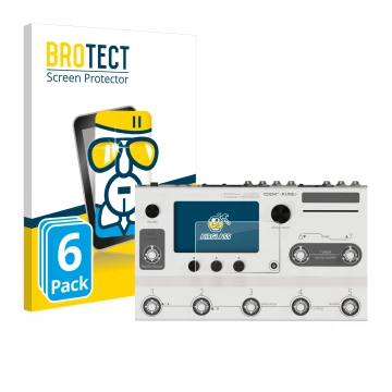 Parte frontal de un envase de producto con el logotipo de la marca BROTECT. Al lado se muestra el dispositivo Hotone Ampero II
