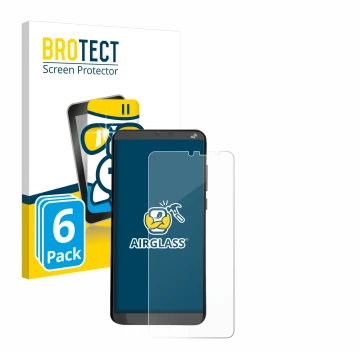 Parte frontal de un envase de producto con el logotipo de la marca BROTECT. Al lado se muestra el dispositivo Brondi Amico XL 