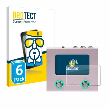 Parte frontal de un envase de producto con el logotipo de la marca BROTECT. Al lado se muestra el dispositivo Hotone Ampero Mi