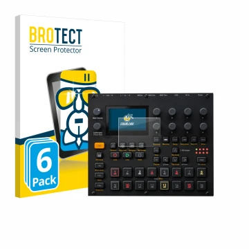 Parte frontal de un envase de producto con el logotipo de la marca BROTECT. Al lado se muestra el dispositivo Elektron Digitak