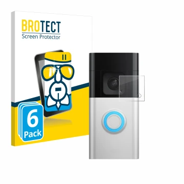 Parte frontal de un envase de producto con el logotipo de la marca BROTECT. Al lado se muestra el dispositivo Ring Battery Vid