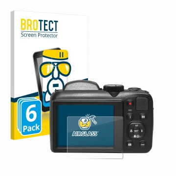 Parte frontal de un envase de producto con el logotipo de la marca BROTECT. Al lado se muestra el dispositivo Kodak Pixpro AZ2