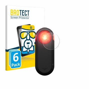 Parte frontal de un envase de producto con el logotipo de la marca BROTECT. Al lado se muestra el dispositivo Garmin Varia RTL