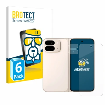 Parte frontal de un envase de producto con el logotipo de la marca BROTECT. Al lado se muestra el dispositivo Google Pixel 9 P