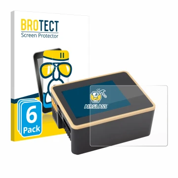 Parte frontal de un envase de producto con el logotipo de la marca BROTECT. Al lado se muestra el dispositivo Junsi iCharger X