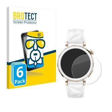 Parte frontal de un envase de producto con el logotipo de la marca BROTECT. Al lado se muestra el dispositivo Huawei Watch GT 