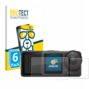 Parte frontal de un envase de producto con el logotipo de la marca BROTECT. Al lado se muestra el dispositivo DJI Osmo Action 