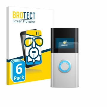 Parte frontal de un envase de producto con el logotipo de la marca BROTECT. Al lado se muestra el dispositivo Ring Video Doorb