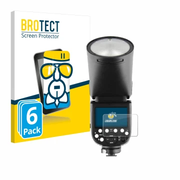 Parte frontal de un envase de producto con el logotipo de la marca BROTECT. Al lado se muestra el dispositivo Godox TT685 II c