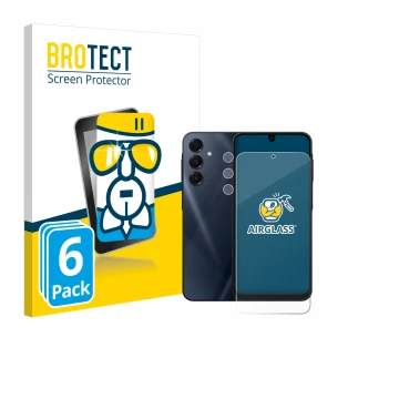 Parte frontal de un envase de producto con el logotipo de la marca BROTECT. Al lado se muestra el dispositivo Samsung Galaxy A