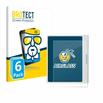 Parte frontal de un envase de producto con el logotipo de la marca BROTECT. Al lado se muestra el dispositivo Boox Go Color 7 