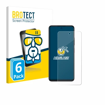 Parte frontal de un envase de producto con el logotipo de la marca BROTECT. Al lado se muestra el dispositivo ZTE Blade A75 4G