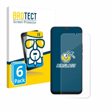 Parte frontal de un envase de producto con el logotipo de la marca BROTECT. Al lado se muestra el dispositivo Volla Phone 22 c