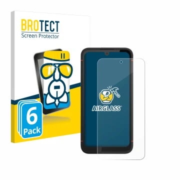 Parte frontal de un envase de producto con el logotipo de la marca BROTECT. Al lado se muestra el dispositivo Volla Phone X23 