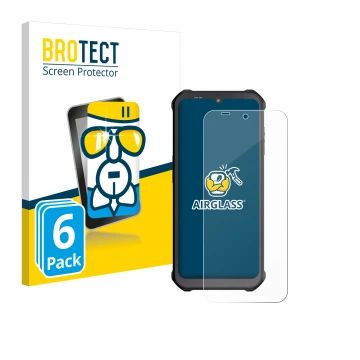 Parte frontal de un envase de producto con el logotipo de la marca BROTECT. Al lado se muestra el dispositivo Sonim XP400 con 