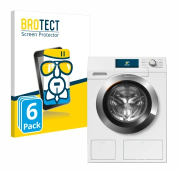 Parte frontal de un envase de producto con el logotipo de la marca BROTECT. Al lado se muestra el dispositivo Miele WEH875 con
