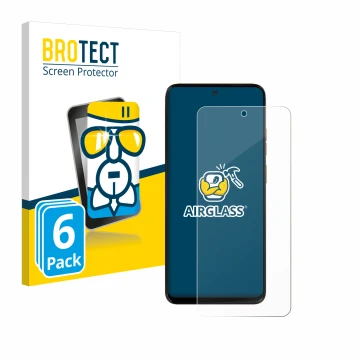 Parte frontal de un envase de producto con el logotipo de la marca BROTECT. Al lado se muestra el dispositivo Motorola Moto G1