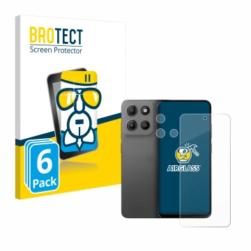 Parte frontal de un envase de producto con el logotipo de la marca BROTECT. Al lado se muestra el dispositivo Motorola Moto G1