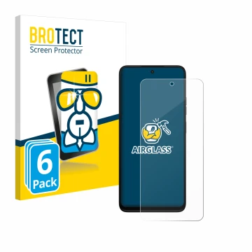 Parte frontal de un envase de producto con el logotipo de la marca BROTECT. Al lado se muestra el dispositivo Motorola Moto G3
